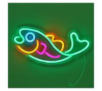 SHOUXI LED néon signe Signe Néon De Poisson, Lumière Néon De Poisson, Panneau À Intensité Variable Alimenté Par USB Pour La Décoration Murale Club Pêche Pub Plage 15.5cm×31cm