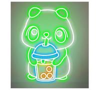 SHOUXI néon signe Enseigne Au Néon Représentant Un Ours Mignon Qui Boit Du Thé Aux Perles Pour Décoration Murale De Café 60cm(H)
