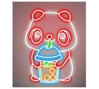 SHOUXI néon signe Enseigne Au Néon Représentant Un Ours Mignon Qui Boit Du Thé Aux Perles Pour Décoration Murale De Café 60cm(UNE)