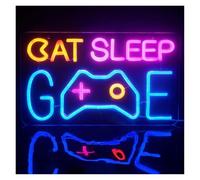 SHOUXI néon signe Enseigne Lumineuse Eat Sleep Game Intensité Variable, Pour Gamer, Chambre À Coucher, Bar, Bière, Caverne D'hommes, Décoration Murale, 38.5cmx23.5cm
