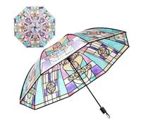 Shouxiut Parapluie vintage en vitrail automatique, ouverture et fermeture automatiques, parapluie transparent pliable peint à la main, parapluies transparents pour collègues