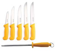Shov Lot de 6 couteaux de boucher - En acier inoxydable - Qualité professionnelle - Jaune