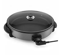 Shov Poêle à pizza électrique et cocotte multifonction, taille XL, 48 cm de diamètre, 7 cm de profondeur, avec revêtement antiadhésif et couvercle en verre, 1500 W, thermostat réglable pour pizza