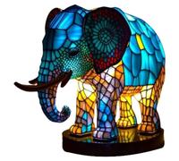 Shovelmty Lampe de Table Animale Lampe D'éLéPhant en RéSine TeintéE Veilleuse de Bureau Veilleuse de Table, Lampe de Veilleuse Animale TachéE 3D