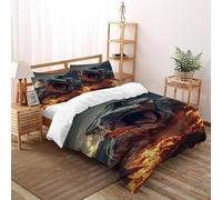SHOVERKD 3D,Dinosaure Volcan Imprimé Literie en Microfibre Super Douce Et Respirante Wildlife Animal Theme Housses De Couettes 3 Pièces avec Taies d'oreiller Super King(260x220cm)