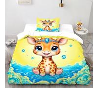 SHOVERKD 3D,Girafe Eau Imprimé Literie en Microfibre Super Douce Et Respirante Thèmes Animaux Faune Sauvage Housses De Couettes 2 Pièces avec Taies d'oreiller Single（135x200cm）