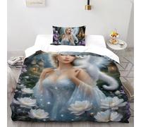 SHOVERKD Ailé Château et Reine Parure De Lit Single(135x200cm) Imprimé 3D Fée Tale Fantaisie pour Famille en Microfibre Respirant avec Fermeture Éclair Literie Confort