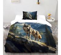 SHOVERKD Alpha Loup Gardien Housse De Couette Single（135x200cm） Imprimé 3D WildVie Forêt Terre pour Famille en Microfibre Respirant avec Fermeture Éclair Literie Doux