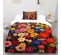 SHOVERKD Arc-en-Ciel Fleur Domaine Symphonie Ensemble De Lit Single（135x200cm） Impression 3D Halloween Fleur pour Enfants Et Adolescents en Microfibre Respirant avec Fermeture Éclair Literie Doux