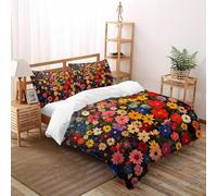 SHOVERKD Arc-en-Ciel Fleur Domaine Symphonie Ensemble De Lit Super King（260x220cm） Impression 3D Halloween Fleur pour Famille en Microfibre Respirant avec Fermeture Éclair Literie Confort