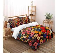 SHOVERKD Arc-en-Ciel Fleur Domaine Symphonie Parure De Lit Double（200x200cm） Impression 3D Halloween Fleur pour Garçons Et Filles en Microfibre Respirant avec Fermeture Éclair Literie Confort