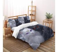 SHOVERKD Arctique Lune Duo Chat Ensemble De Lit Double(200x200cm) Imprimé 3D Mignon Animal pour Enfants Et Adolescents en Microfibre Respirant avec Fermeture Éclair Literie Doux