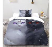 SHOVERKD Arctique Lune Duo Chat Ensemble De Lit Single(135x200cm) Impression 3D Mignon Animal pour Enfants Et Adolescents en Microfibre Respirant avec Fermeture Éclair Literie Confort