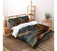SHOVERKD Astronaute Lune Housse De Couette 3 Pièces Parure De Lit Starlit Sky Theme Couvre-Lit Microfibre pour Adulte Et Enfant avec Fermeture Éclair Et Taies d'oreiller Super King（260x220cm）