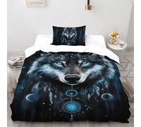 SHOVERKD Attrape-rêves Loup Esprit Ensemble De Lit Single（135x200cm） Imprimé 3D WildVie Forêt Animal pour Famille en Microfibre Respirant avec Fermeture Éclair Literie Confort