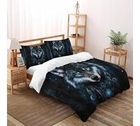 SHOVERKD Attrape-rêves Loup Esprit Parure De Lit King（220x240cm） Impression 3D WildVie Forêt Animal pour Enfants Et Adolescents en Microfibre Respirant avec Fermeture Éclair Literie Doux