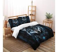 SHOVERKD Attrape-rêves Loup Esprit Parure De Lit Super King（260x220cm） Imprimé 3D WildVie Forêt Animal pour Garçons Et Filles en Microfibre Respirant avec Fermeture Éclair Literie Doux