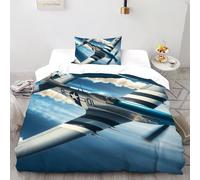 SHOVERKD Avion de Guerre Imprimé Parure De Lit Microfibre Super Douce Et Respirante Housse De Couette Thèmes de Bataille 2 Pièces avec 1 Taie d'oreiller Single（135x200cm）