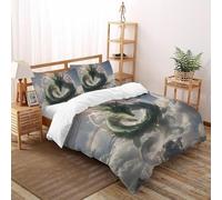 SHOVERKD Azur Dragon Gardien Ensemble De Lit Super King（260x220cm） Impression 3D Fantaisie Terre pour Famille en Microfibre Respirant avec Fermeture Éclair Literie Confort