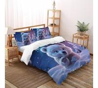 SHOVERKD Blanc Polaire Ours Petit Parure De Lit Super King（260x220cm） Impression 3D Faune Forêt Animal pour Famille en Microfibre Respirant avec Fermeture Éclair Literie Confort