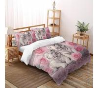 SHOVERKD Blanc Tigre Rose Entourer Housse De Couette Double（200x200cm） Imprimé 3D Faune Terre Animal pour Garçons Et Filles en Microfibre Respirant avec Fermeture Éclair Literie Doux