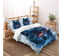 SHOVERKD Bleu Loup Parure De Lit Double(200x200cm) Impression 3D Sauvage Forêt Animal pour Famille en Microfibre Respirant avec Fermeture Éclair Literie Confort