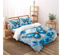SHOVERKD Bleu Papillon et Rose Parure De Lit Double（200x200cm） Impression 3D Faune Forêt Animal pour Famille en Microfibre Respirant avec Fermeture Éclair Literie Doux
