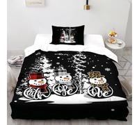 SHOVERKD Bonhomme de Neige Trio Bénédiction Ensemble De Lit Single(135x200cm) Impression 3D pour Famille en Microfibre Respirant avec Fermeture Éclair Literie Doux