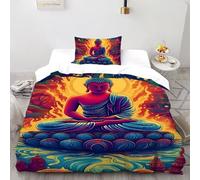 SHOVERKD Bouddha Bleu Couronne Aurore Parure De Lit Single（135x200cm） Imprimé 3D Fantaisie pour Garçons Et Filles en Microfibre Respirant avec Fermeture Éclair Literie Confort