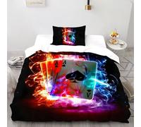 SHOVERKD Brûlant As Enfer Housse De Couette Single（135x200cm） Impression 3D Poker pour Famille en Microfibre Respirant avec Fermeture Éclair Literie Confort