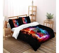 SHOVERKD Brûlant As Enfer Parure De Lit Super King（260x220cm） Impression 3D Poker pour Garçons Et Filles en Microfibre Respirant avec Fermeture Éclair Literie Doux