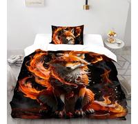 SHOVERKD Brûlant Renard Esprit Housse De Couette Single（135x200cm） Imprimé 3D WildVie Forêt Animal pour Famille en Microfibre Respirant avec Fermeture Éclair Literie Doux