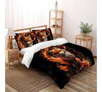 SHOVERKD Brûlant Renard Esprit Housse De Couette Super King（260x220cm） Imprimé 3D WildVie Forêt Animal pour Enfants Et Adolescents en Microfibre Respirant avec Fermeture Éclair Literie Doux