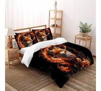 SHOVERKD Brûlant Renard Esprit Parure De Lit King（220x240cm） Imprimé 3D WildVie Forêt Animal pour Famille en Microfibre Respirant avec Fermeture Éclair Literie Confort