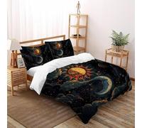 SHOVERKD Céleste Dualisme Soleil Lune Housse De Couette Double（200x200cm） Imprimé 3D Univers Galaxie pour Enfants Et Adolescents en Microfibre Respirant avec Fermeture Éclair Literie Confort