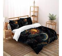 SHOVERKD Céleste Dualisme Soleil Lune Parure De Lit Super King（260x220cm） Imprimé 3D Univers Galaxie pour Garçons Et Filles en Microfibre Respirant avec Fermeture Éclair Literie Doux