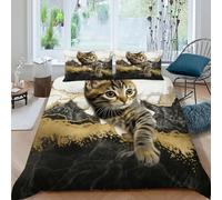SHOVERKD Chatons marbrés Housse De Couette 3 Pièces Aesthetic Pastoral Animal 3D Motif Imprimé Ensemble Literie Microfibre pour Adulte Et Enfant avec Taies d'oreiller King（220x240cm）