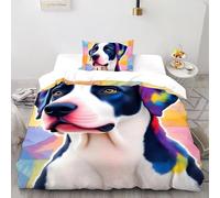 SHOVERKD Chien Peint Oreille Géométrie Parure De Lit Single（135x200cm） Impression 3D Mignon Animal pour Famille en Microfibre Respirant avec Fermeture Éclair Literie Doux