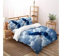 SHOVERKD Ciel Aigle Liberté Housse De Couette King（220x240cm） Impression 3D WildVie Forêt Terre pour Garçons Et Filles en Microfibre Respirant avec Fermeture Éclair Literie Doux