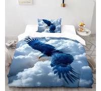 SHOVERKD Ciel Aigle Liberté Parure De Lit Single（135x200cm） Impression 3D WildVie Forêt Animal pour Enfants Et Adolescents en Microfibre Respirant avec Fermeture Éclair Literie Confort