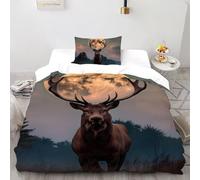 SHOVERKD Clair de Lune Cerf Gardien Ensemble De Lit Single（135x200cm） Imprimé 3D WildVie Let Terre pour Garçons Et Filles en Microfibre Respirant avec Fermeture Éclair Literie Doux