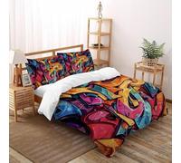 SHOVERKD Coloré Graffiti Flux Parure De Lit King（220x240cm） Imprimé 3D pour Famille en Microfibre Respirant avec Fermeture Éclair Literie Doux