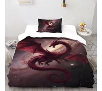 SHOVERKD Cosmique Rouge Dragon Parure De Lit Single（135x200cm） Impression 3D Fée Tale Fantaisie pour Enfants Et Adolescents en Microfibre Respirant avec Fermeture Éclair Literie Doux