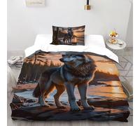 SHOVERKD Côtier Loup Esprit Ensemble De Lit Single（135x200cm） Impression 3D WildVie Forêt Animal pour Famille en Microfibre Respirant avec Fermeture Éclair Literie Doux