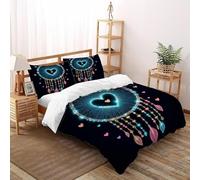 SHOVERKD Cœur Attrape-rêves Imprimé Parure De Lit Microfibre Parure De Lit Adulte Ave Fermeture Éclair Aesthetic Craft Feather Housses De Couettes 3 Pièces Et 2 Taie d'oreiller Double（200x200cm）