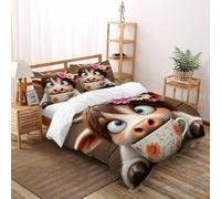 SHOVERKD Cute Vache Flower Cup Housse De Couette 3 Pièces Cute PastoralAnimal Imprimé De Couvre-Lit Microfibre pour Chambre À Coucher Doux Et Confortable avec 2 Taie d'oreiller Super King（260x220cm）