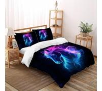 SHOVERKD Cyber Cheval Nexus Parure De Lit Double（200x200cm） Impression 3D Faune Terre Animaux pour Famille en Microfibre Respirant avec Fermeture Éclair Literie Confort
