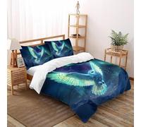 SHOVERKD Cybernétique Neige Hibou Sentinelle Ensemble De Lit King(220x240cm) Impression 3D Faune Forêt Animaux pour Famille en Microfibre Respirant avec Fermeture Éclair Literie Doux