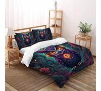 SHOVERKD Cyberpunk Hibou Mystique Parure De Lit King（220x240cm） Imprimé 3D Faune Forêt Animaux pour Famille en Microfibre Respirant avec Fermeture Éclair Literie Confort