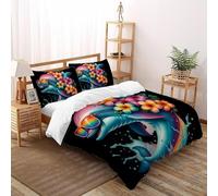 SHOVERKD Dauphin Arc-en-Ciel Lunettes Saut Parure De Lit Super King（260x220cm） Imprimé 3D Faune Marin Animal pour Famille en Microfibre Respirant avec Fermeture Éclair Literie Doux